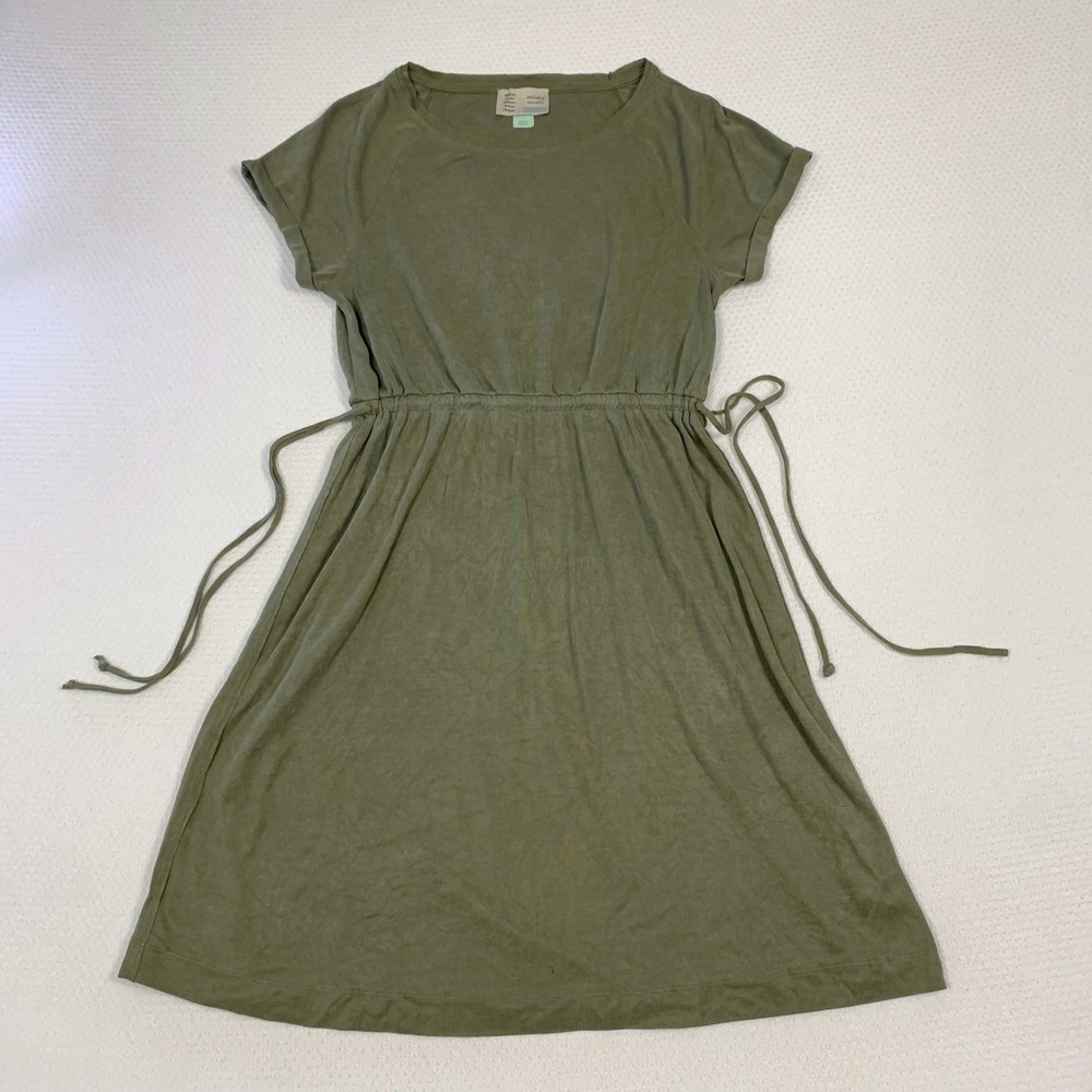 Anthropologie Saturday Sunday Olive Green Ribbed Drawstring Waist Dress Small